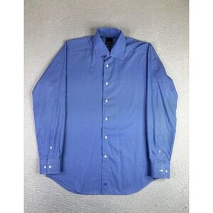 David Donahue Dress Shirt Mens 16 34/35 Blue Check Trim Fit Cotton Long Sleeve
